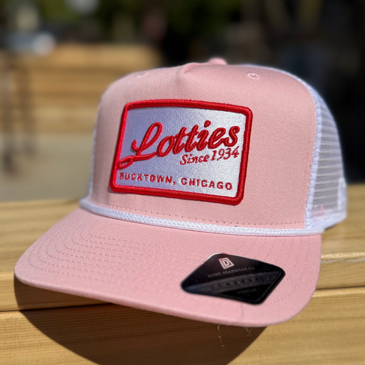 Lotties Pub "Road Candy" Trucker Hat - Pink & White Classic Mesh Cap