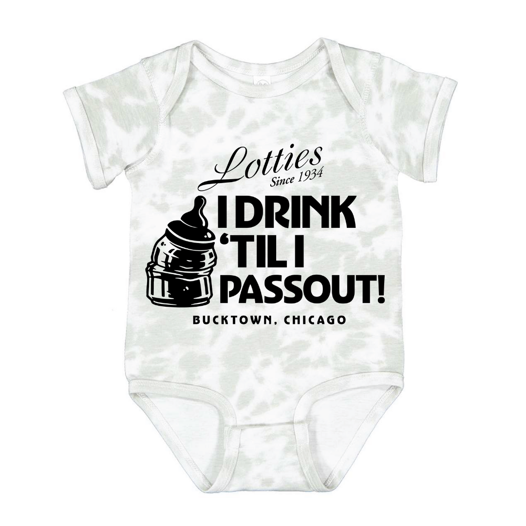 Lottie's Pub "I Drink 'Til I Passout" Baby Onesie - Funny Chicago Bar Bodysuit