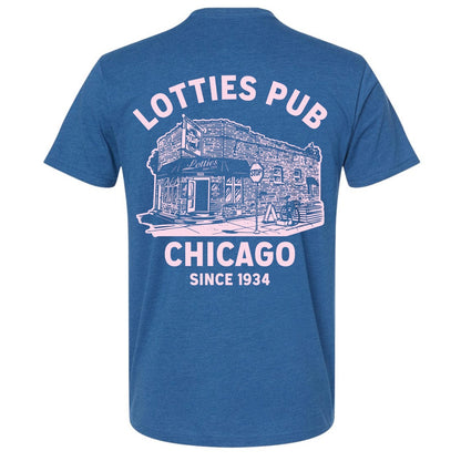 Lotties Pub Chicago T-Shirt in Blue and Light Pink 