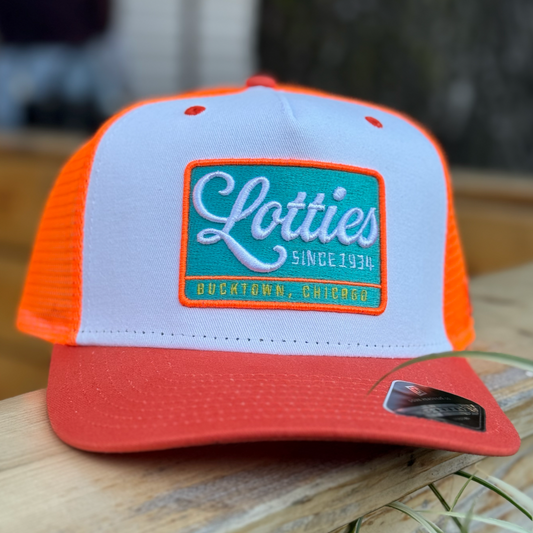 Lotties Pub Orange Crush Trucker Hat - Classic Chicago Bar Cap